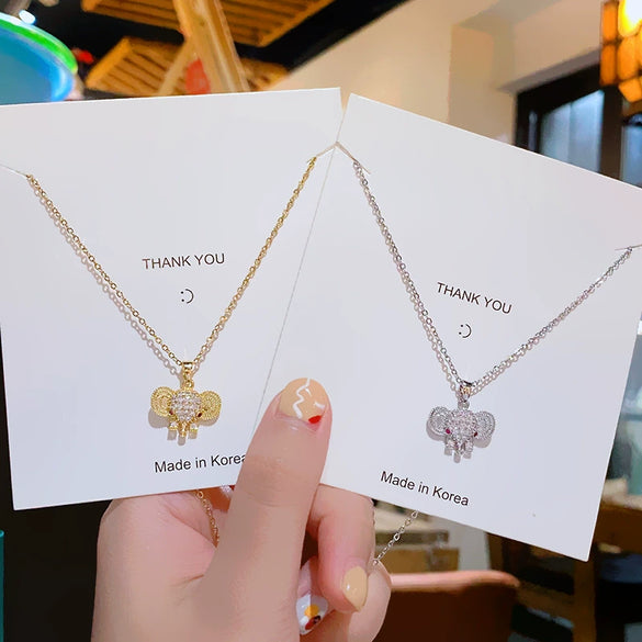 Titanium Steel Women's Light Luxury Geometric Patterned Auspicious Elephant Pendant Cross Chain Necklace