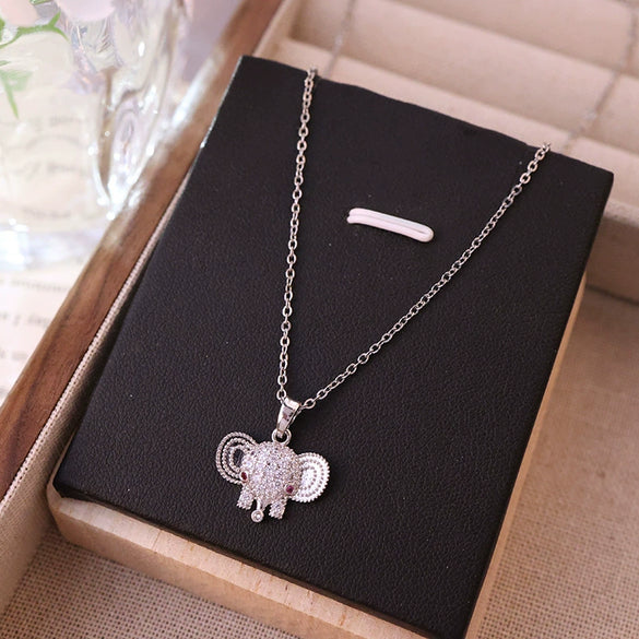 Titanium Steel Women's Light Luxury Geometric Patterned Auspicious Elephant Pendant Cross Chain Necklace