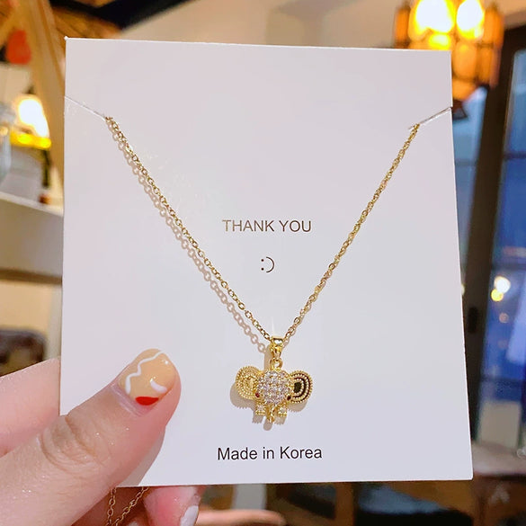 Titanium Steel Women's Light Luxury Geometric Patterned Auspicious Elephant Pendant Cross Chain Necklace