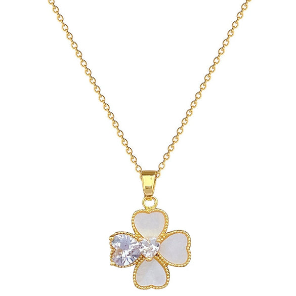Titanium Steel Women's Light Luxury Geometric Shell Four Leaf Flower Necklace And Earrings Set With Electroplating