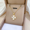 Titanium Steel Women's Light Luxury Geometric Shell Four Leaf Flower Necklace And Earrings Set With Electroplating