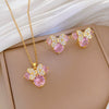 Titanium Steel Women's Light Luxury Geometric Style Necklace And Earrings Set With Electroplating And Cat Bow Design