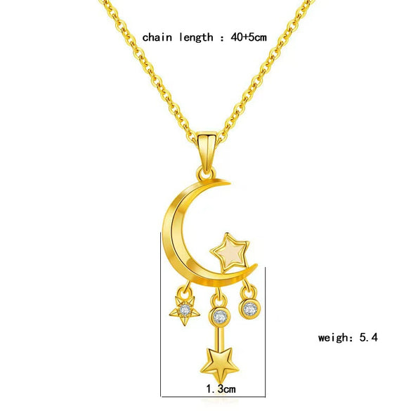 Titanium Steel Women's Light Luxury Geometric Tassel Star Moon Pendant Necklace With Diamond Treatment