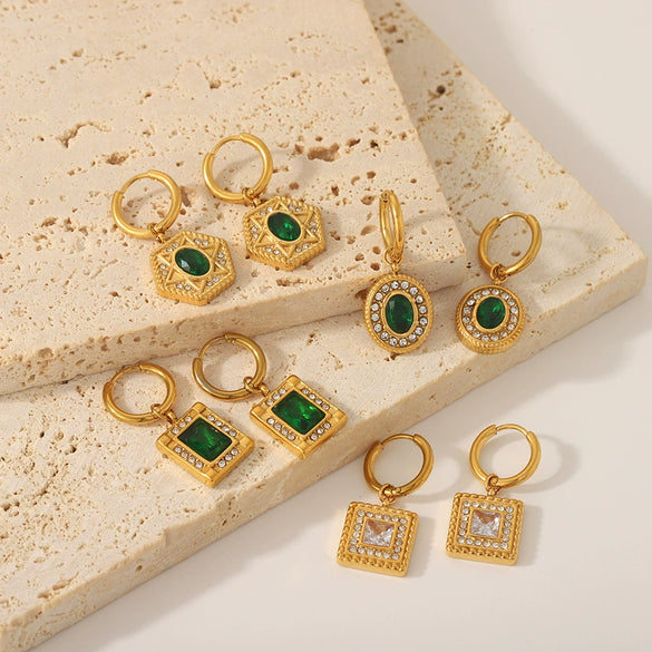 Titanium Steel Women's Light Luxury Geometric Zircon Earrings