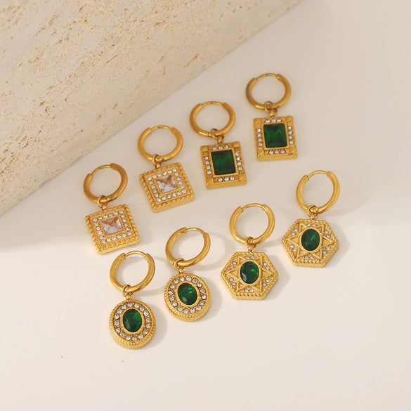 Titanium Steel Women's Light Luxury Geometric Zircon Earrings