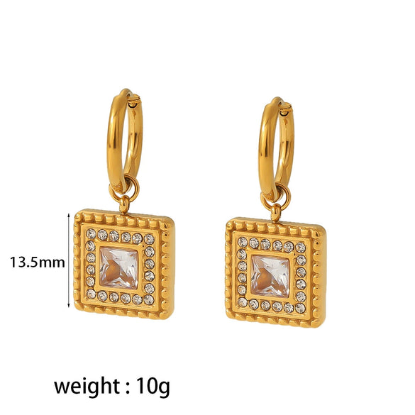 Titanium Steel Women's Light Luxury Geometric Zircon Earrings