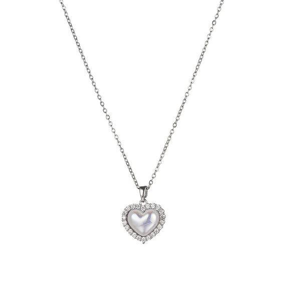 Titanium Steel Women's Light Luxury Heart Shape Diamond Inlay Pendant Necklace With Cross Chain