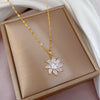 Titanium Steel Women's Light Luxury Microinlaid Geometric Diamond Necklace With Horse Eyes And Sunflower Design
