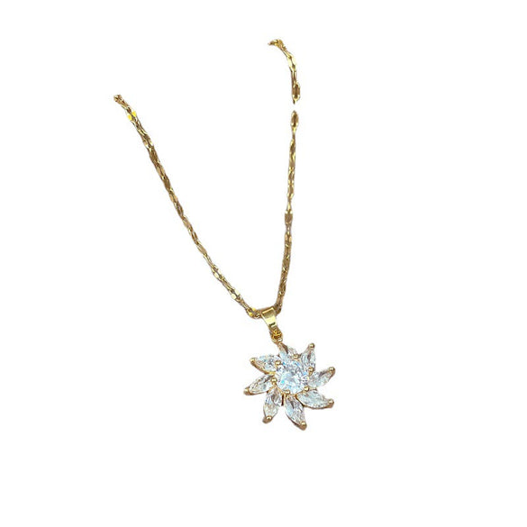 Titanium Steel Women's Light Luxury Microinlaid Geometric Diamond Necklace With Horse Eyes And Sunflower Design