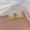 Titanium Steel Women's Light Luxury Necklace Earrings Set With Irregular Pearl And Geometric Pattern Electroplated