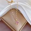 Titanium Steel Women's Light Luxury Necklace With Geometric Pattern And Diamond Microinlaid Flower Pendant