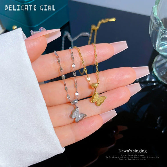 Titanium Steel Women's Light Luxury Simple Wind Butterfly Furnace Real Gold Necklace With Geometric Pattern And Electroplating Treatment