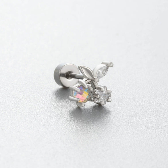 Titanium Steel Women's Lovely Style Zircon Inlaid Double Screw Bow Earring