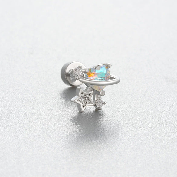 Titanium Steel Women's Lovely Style Zircon Inlaid Double Screw Bow Earring