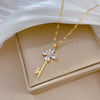 Titanium Steel Women's Luxury Flower Key Necklace With Geometric Pattern And Copper Pendant