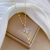 Titanium Steel Women's Luxury Flower Key Necklace With Geometric Pattern And Copper Pendant