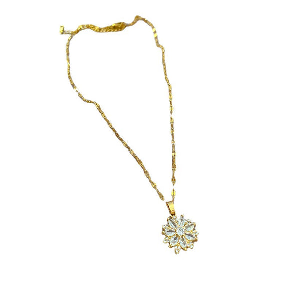 Titanium Steel Women's Luxury Geometric Flowers Full Diamond Necklace