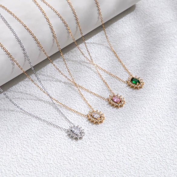 Titanium Steel Women's Microinlaid Zircon Sunflower Electroplated Clavicle Chain Light Luxury Highend Niche Style