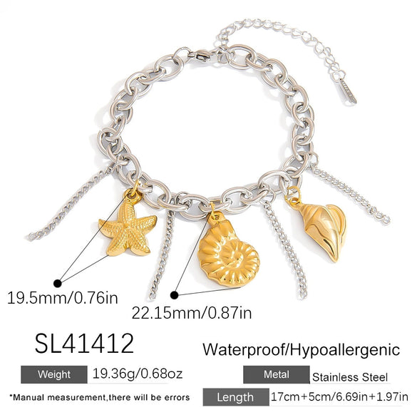 Titanium Steel Women's Minimalist Bracelet With Starfish Shell Heart Shape And Bow Pendant Electroplated