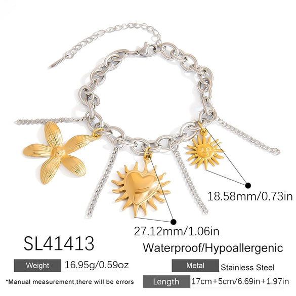 Titanium Steel Women's Minimalist Bracelet With Starfish Shell Heart Shape And Bow Pendant Electroplated