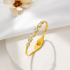 Titanium Steel Women's Minimalist Geometric Inlaid Horseeye Zircon And Fourleaf Clover Bracelet With Polishing Treatment