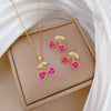 Titanium Steel Women's Minimalist Geometric Light Luxury Colorful Stone Earrings Necklace Set With Electroplating