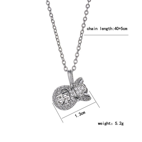 Titanium Steel Women's Money Bag Pendant Necklace With Mixed Gem Inlay And Geometric Pattern And Diamond Design
