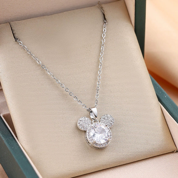 Titanium Steel Women's Necklace Copper Plated Real Gold Micro Inlaid Zircon With Cartoon Character Pendant Electroplating Treatment