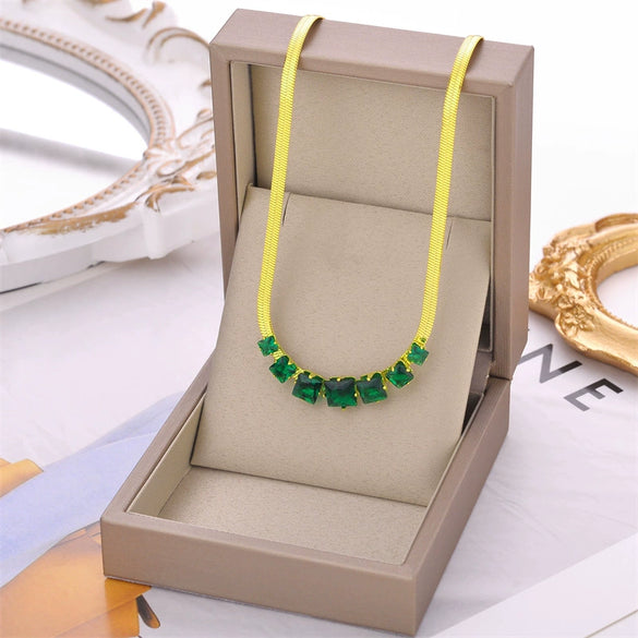 Titanium Steel Women's Necklace Light Luxury Geometric Snake Bone Chain Mixed Gem Inlay Electroplating