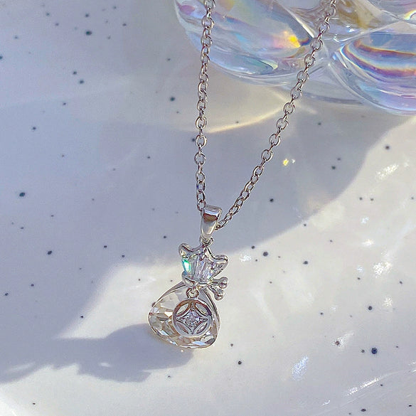 Titanium Steel Women's Necklace With Artificial Crystal Fortune Pendant And Diamond Design Cross Chain Style