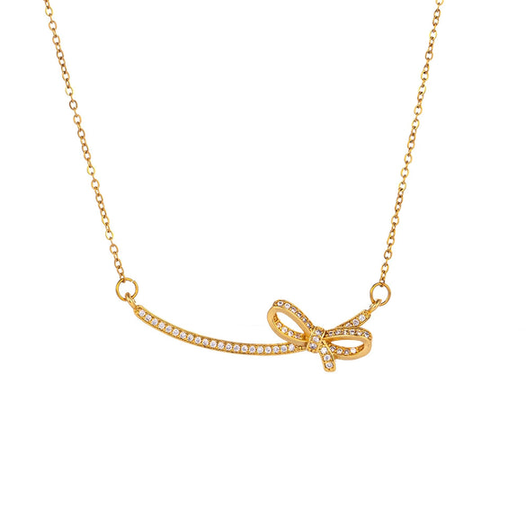 Titanium Steel Women's Necklace With Mixed Gem Inlay And Diamond Design Cross Chain Style