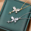 Titanium Steel Women's Necklace With Mixed Gemstone Inlay Diamond Geometric Pattern Butterfly And Four Leaf Clover Design