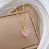 Titanium Steel Women's Necklace With Peach Heart Pendant Inlaid With Zirconium And Real Gold Geometric Design