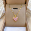 Titanium Steel Women's Necklace With Peach Heart Pendant Inlaid With Zirconium And Real Gold Geometric Design