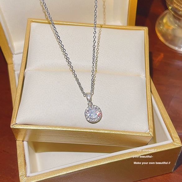 Titanium Steel Women's Niche Fashion Necklace With Mixed Gem Inlay And Geometric Pattern And Cross Chain