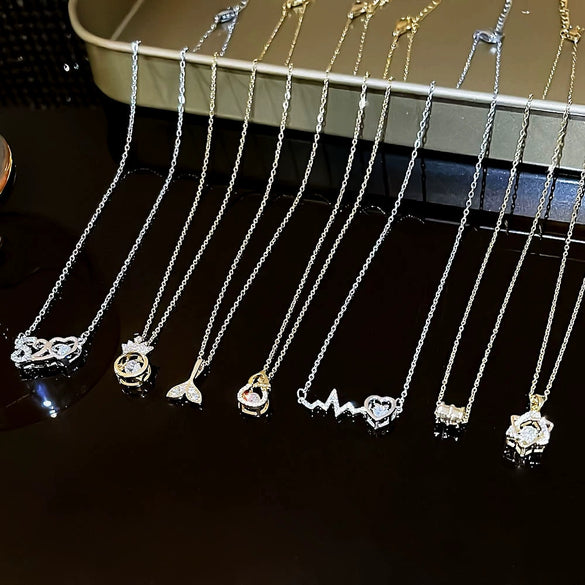Titanium Steel Women's Niche Fashion Necklace With Mixed Gem Inlay And Geometric Pattern And Cross Chain