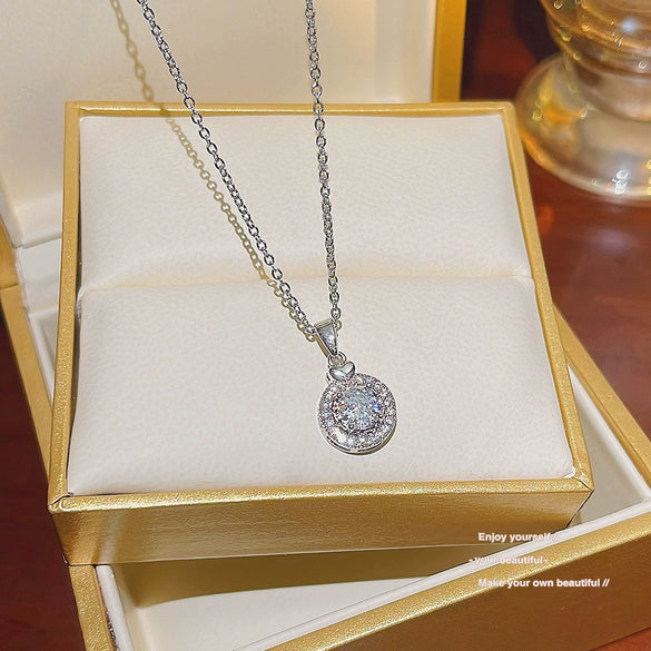 Titanium Steel Women's Niche Fashion Necklace With Mixed Gem Inlay And Geometric Pattern And Cross Chain