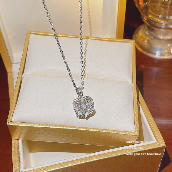 Titanium Steel Women's Niche Fashion Necklace With Mixed Gem Inlay And Geometric Pattern And Cross Chain