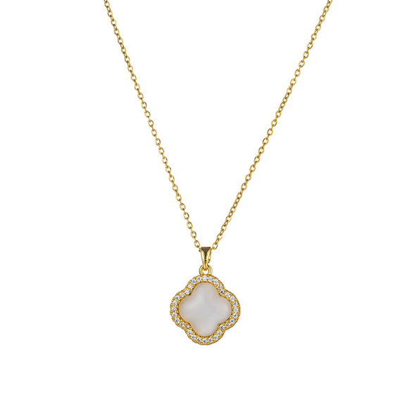 Titanium Steel Women's Niche Simple Clavicle Chain Necklace With Cat's Eye Fourleaf Clover And Mixed Gem Inlay And Diamond Design