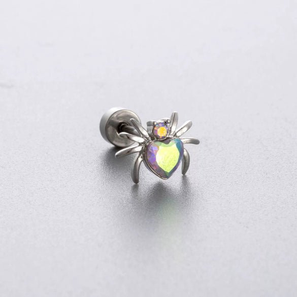 Titanium Steel Women's Niche Style Ear Nail With Inlaid Zircon Butterfly Spider Flower Animal Zodiac Pendant