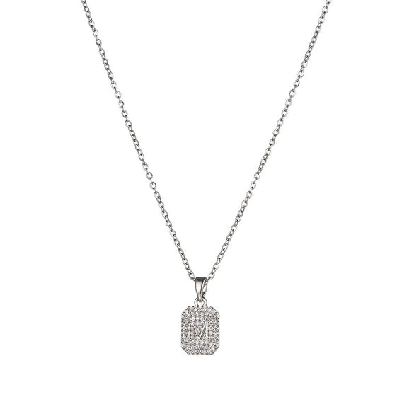 Titanium Steel Women's Ochain Necklace With M Letter Pendant And Full Diamond Inlay Simple Light Luxury Design