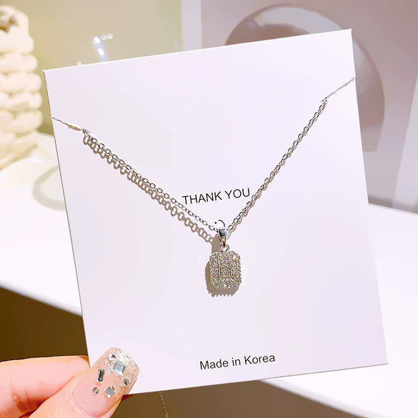 Titanium Steel Women's Ochain Necklace With M Letter Pendant And Full Diamond Inlay Simple Light Luxury Design