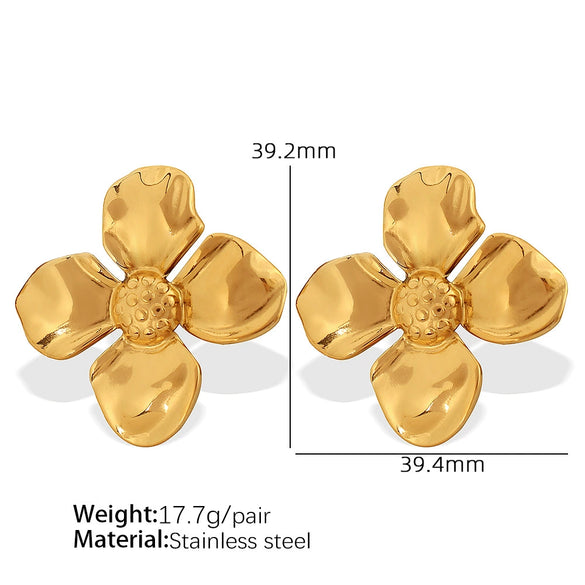 316L Stainless Steel Women's Retro Geometric Flower Earrings With Electroplating Design