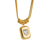 316L Stainless Steel Women's Retro Geometric Heart Love Pendant Clavicle Chain With Double Layer Snake Bone Chain And Mixed Gem Inlay And Electroplating Treatment