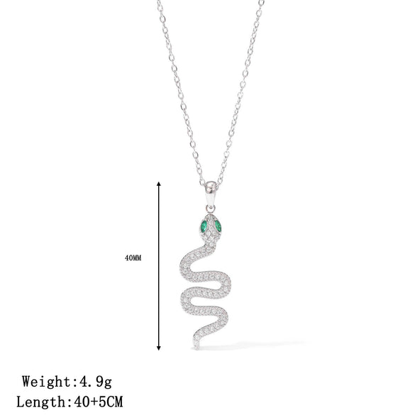 Titanium Steel Women's Retro Hiphop Snakeshaped Pendant Necklace With Colored Diamond Set Zircon Electroplated