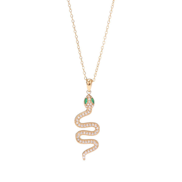 Titanium Steel Women's Retro Hiphop Snakeshaped Pendant Necklace With Colored Diamond Set Zircon Electroplated