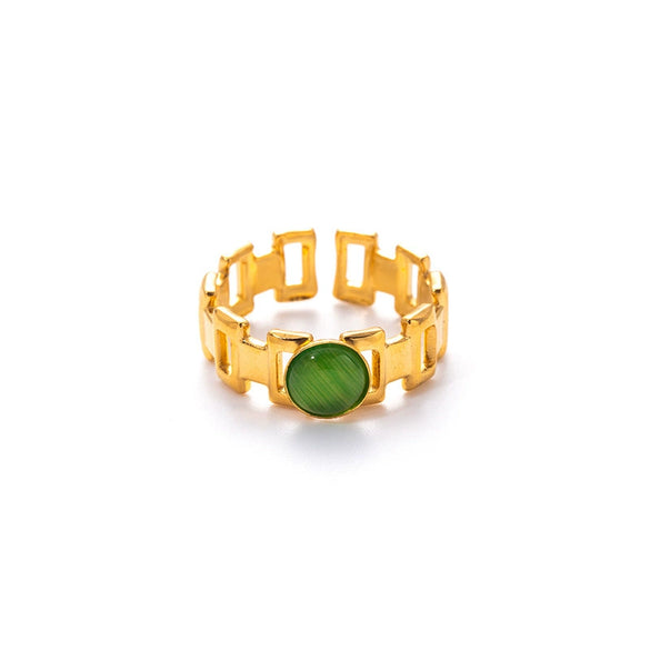 Titanium Steel Women's Ring Inlaid With Natural Stone Geometric Minimalist Style Electroplated