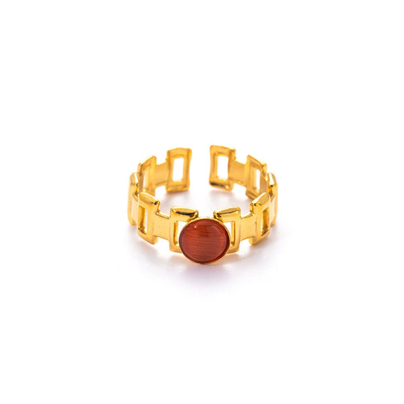 Titanium Steel Women's Ring Inlaid With Natural Stone Geometric Minimalist Style Electroplated
