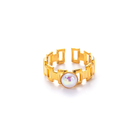 Titanium Steel Women's Ring Inlaid With Natural Stone Geometric Minimalist Style Electroplated