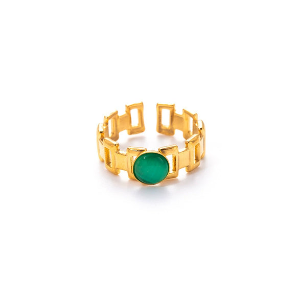 Titanium Steel Women's Ring Inlaid With Natural Stone Geometric Minimalist Style Electroplated